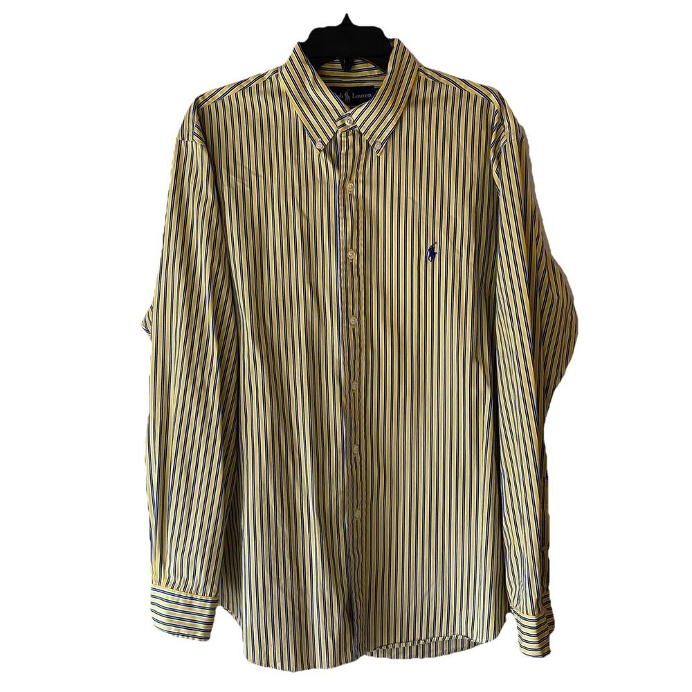 Ralph Lauren Men’s Button Up Custom Fit Shirt 17 34/35 Striped Retro‎ Style 90s
